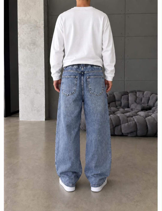 KEPS(1329) MAVİ LASTİKLİ BAGGY JEANS