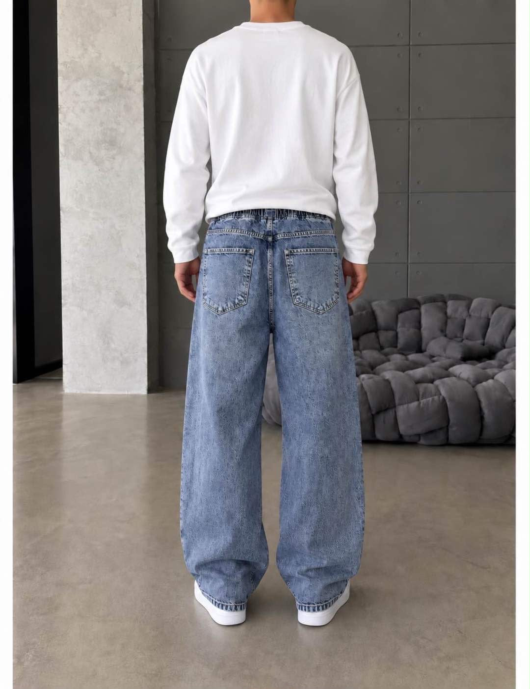 KEPS(1329) MAVİ LASTİKLİ BAGGY JEANS