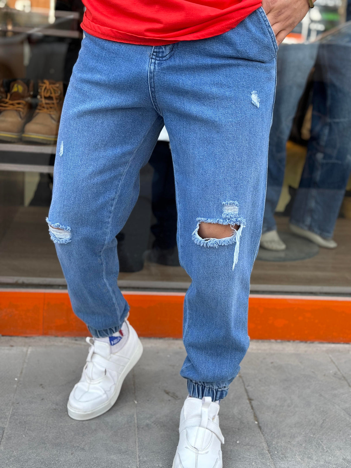 AÇIK Mavi PAÇA LASTİKLİ Boyfriend KE-
