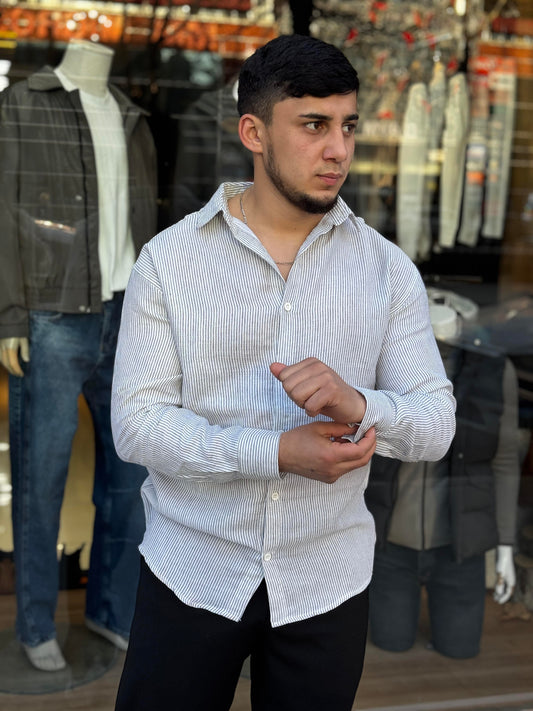 MAN(1047) SİYAH ÇİZGİLİ PAMUKLU GÖMLEK