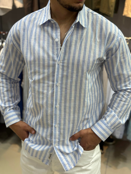MAN (00115) MAVİ ÇİZGİLİ GÖMLEK