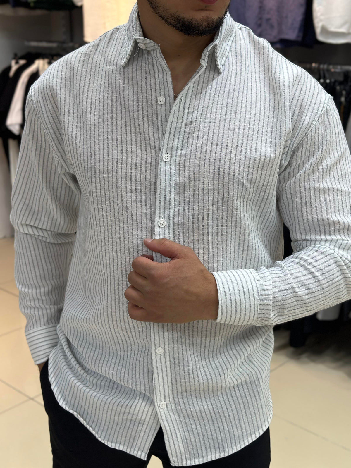MAN (5214) GRİ ÇİZGİLİ GÖMLEK