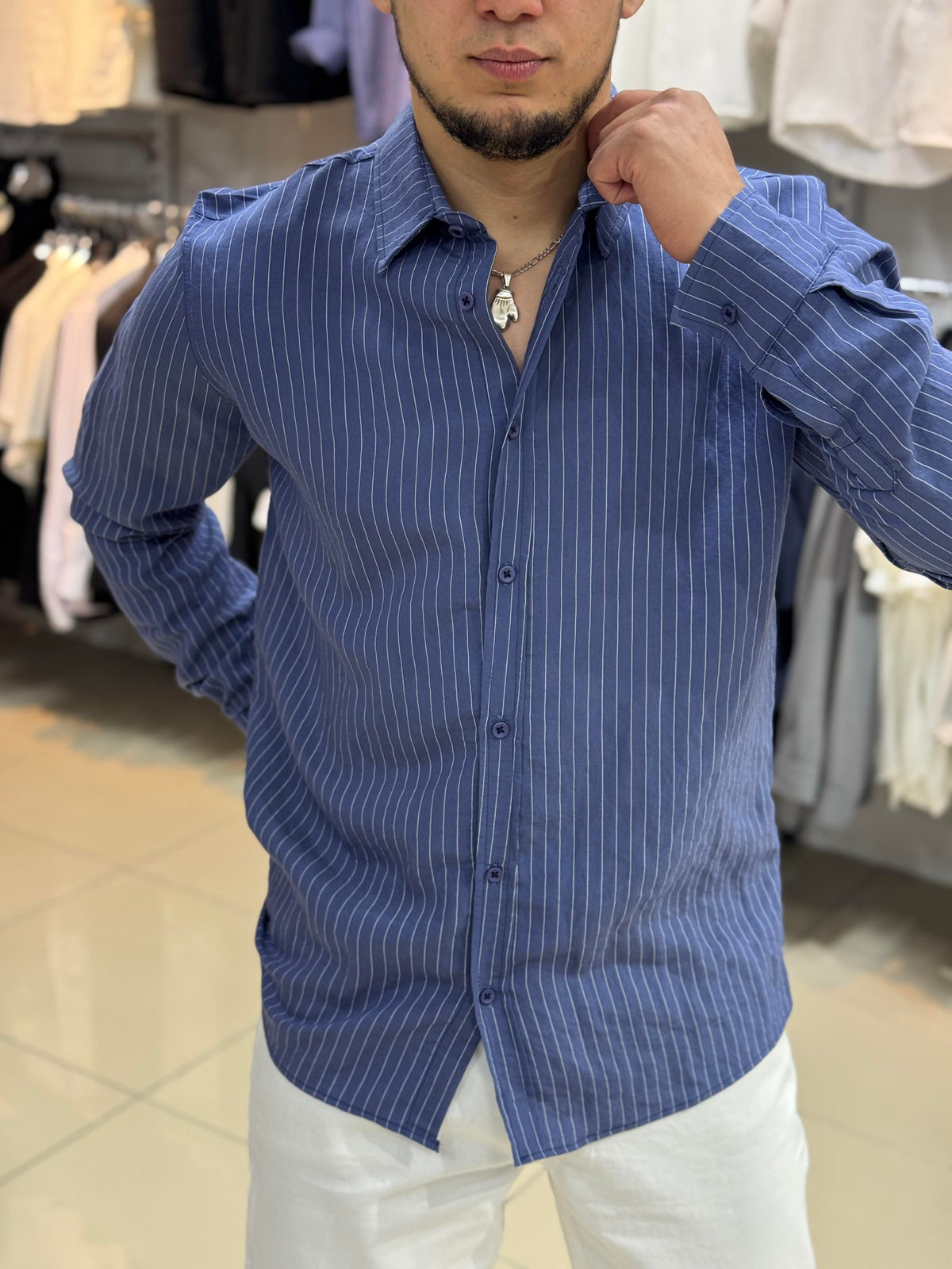 MAN (1397) MAVİ ÇİZGİLİ GÖMLEK