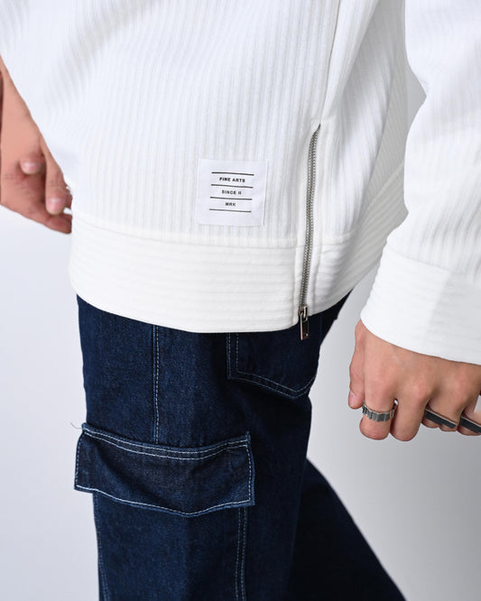 BEYAZ ÇELİK ÖRME FERMUAR DETAYLI SWEATSHIRT