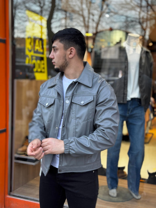 GRİ (5021) İNCE DERİ CEKET